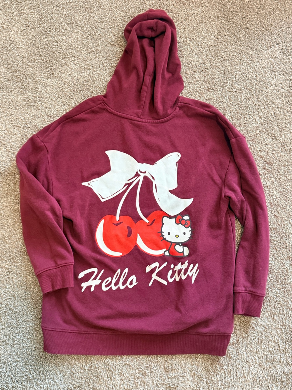 Hello Kitty Girls Hooded Cherry Bow Oversized Sweatshirt size large 10/12 - Picture 6 of 10